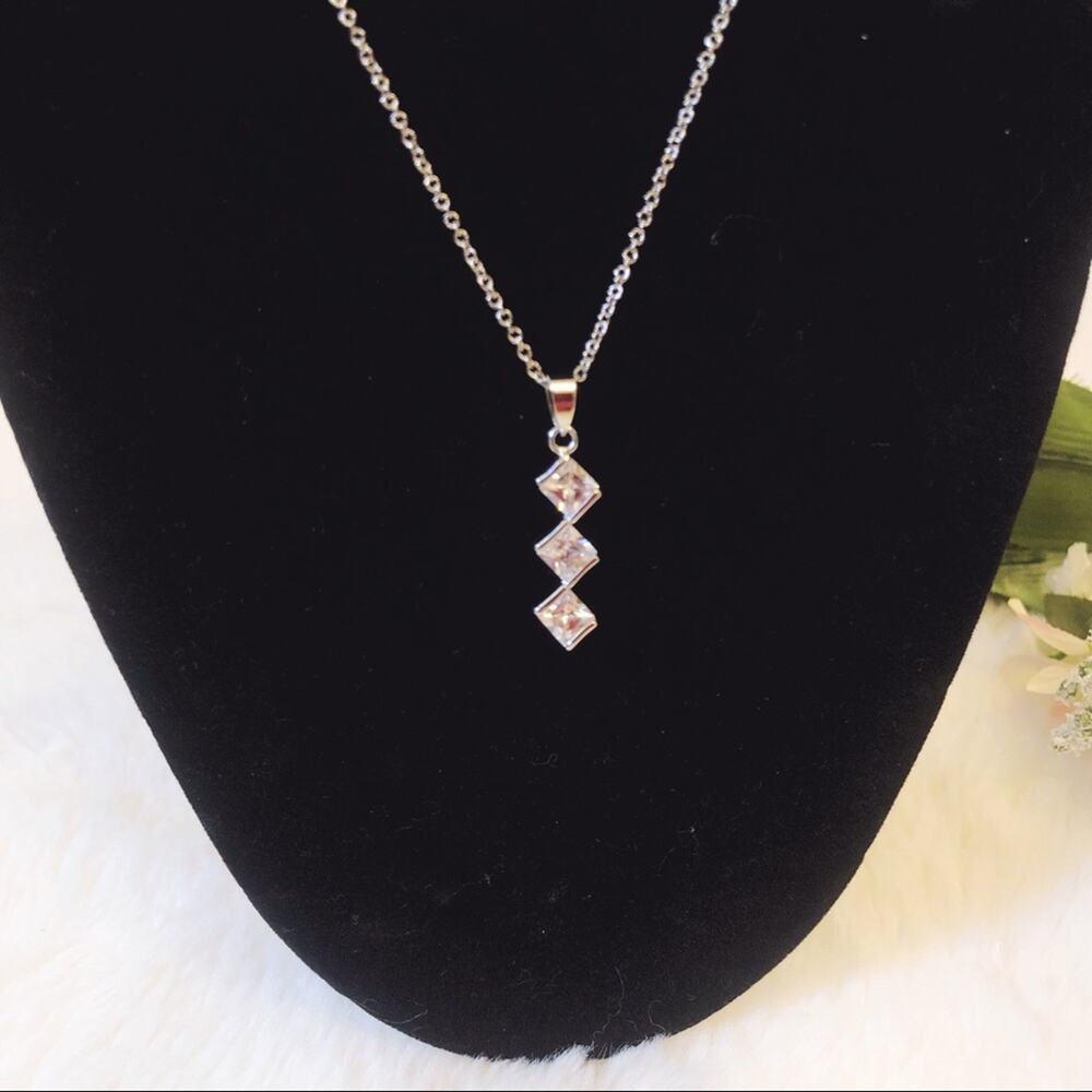 Sterling Silver Trio Crystal Necklace - Picture 6 of 8